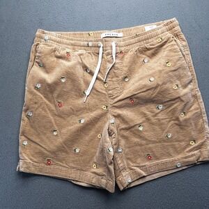 PacSun Men Volley Shorts Tan Corduroy Floral Embroidered M Beach Surf Casual
